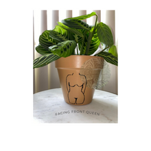 Load image into Gallery viewer, Facing Front Queen.   Includes 6&quot; hand painted planter only. Plants are sold separate. These planters are designed to celebrate being a woman, any size, shape and stage in life. Women are powerful beings and deserve to be celebrated. These planters make great statement pieces for any plant collection and make great gifts. 
